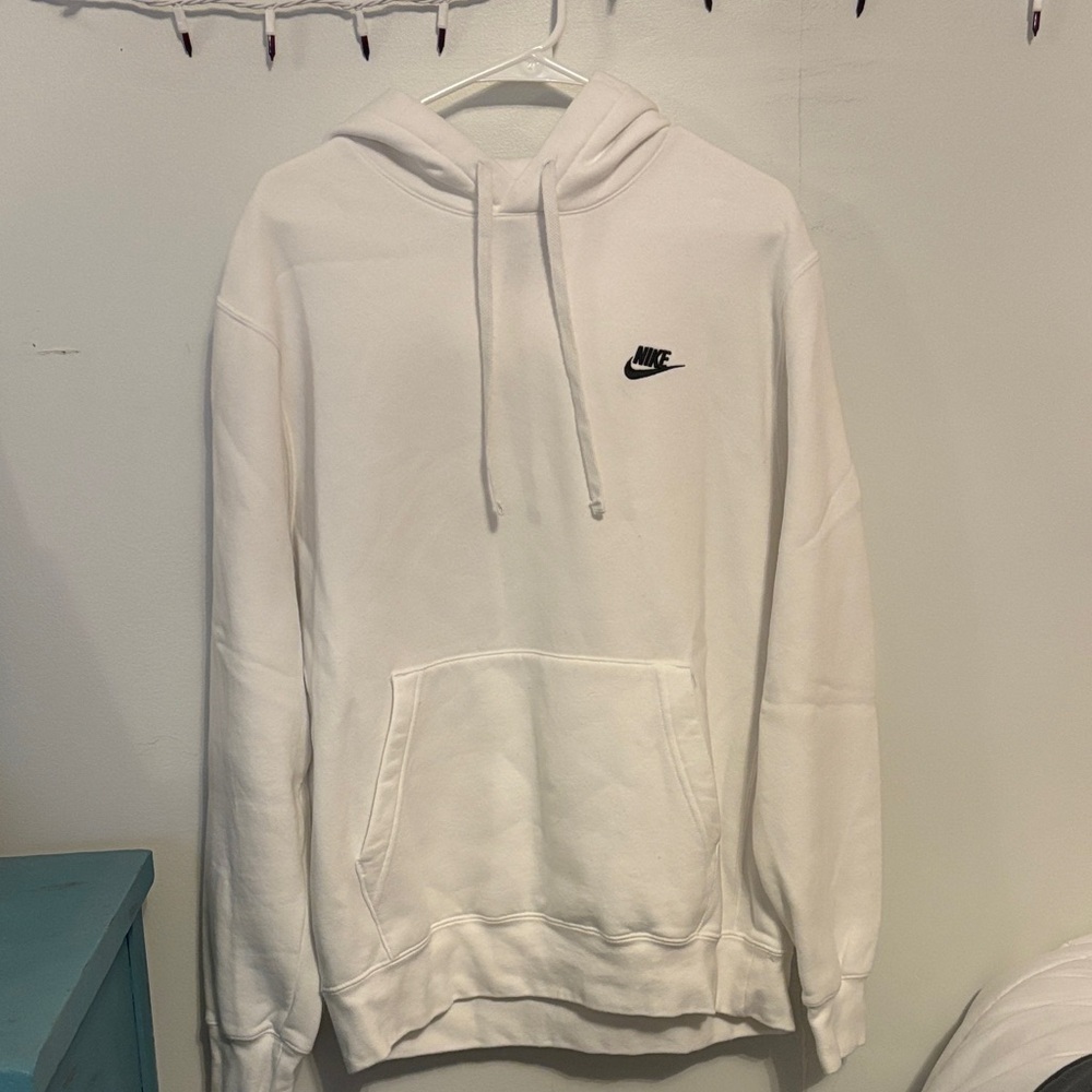 Nike Men's White Hoodie with Black Logo